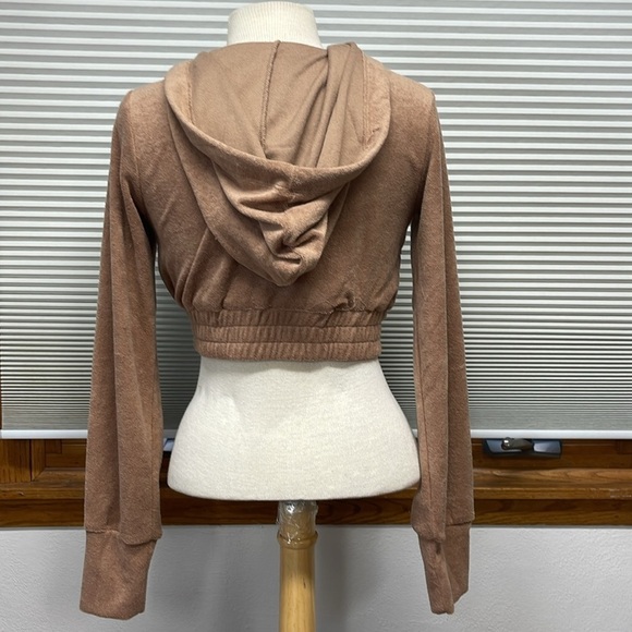 Tic Toc NWT Brown Terry Cropped Zip Up Hoodie Hooded Sweatshirt Jacket - Picture 5 of 10
